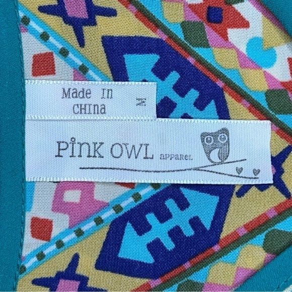 MEDIUM PINK OWL COLORFUL BOHEMIAN TUNIC TOP GEOMETRIC BLOUSE - Picture 11 of 11